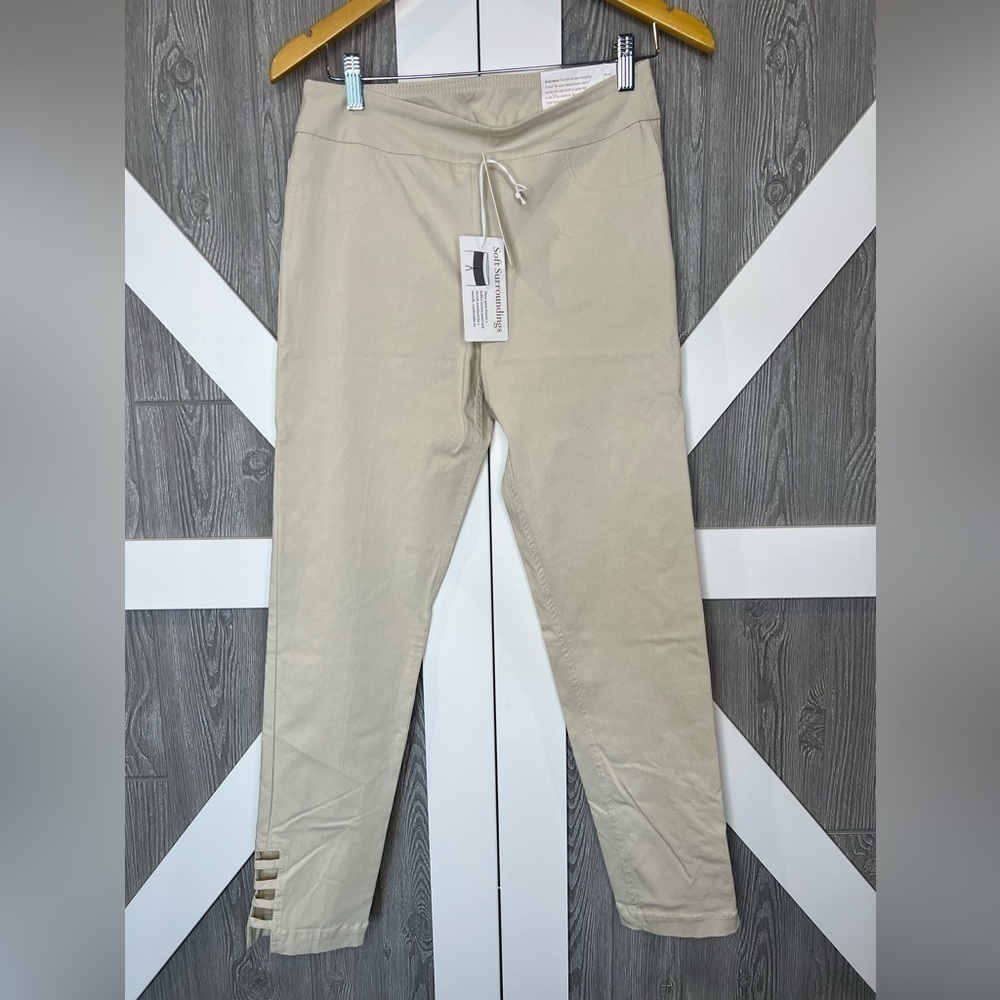 159. NWT Soft Surroundings Super Stretch Lattice Ankle Pants Salt Women’s S 6-8 - Picture 3 of 9